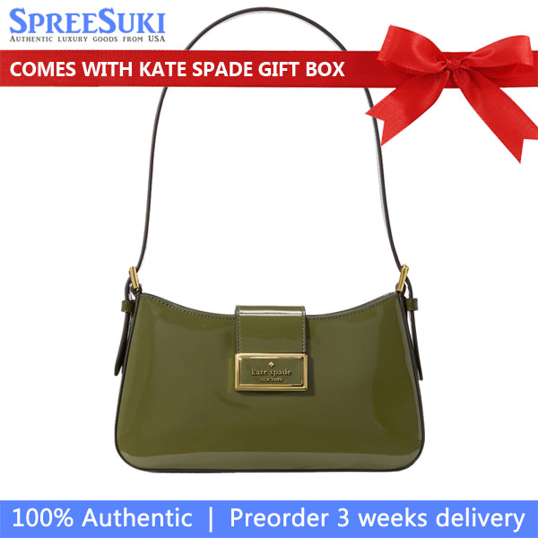 Kate Spade Reegan Patent Small Shoulder Bag Enchanted Green Army Green # KF530