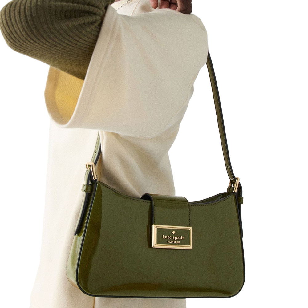 Kate Spade Reegan Patent Small Shoulder Bag Enchanted Green Army Green # KF530