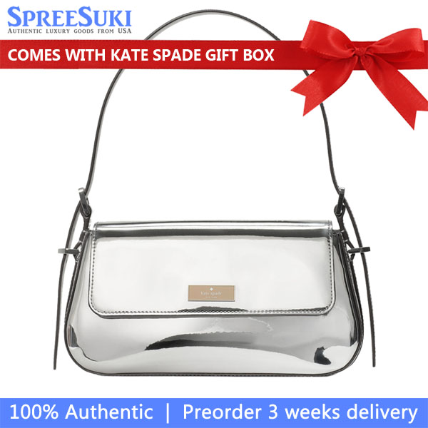 Kate Spade Bridget Mirror Metallic Small Flap Shoulder Silver # KM679