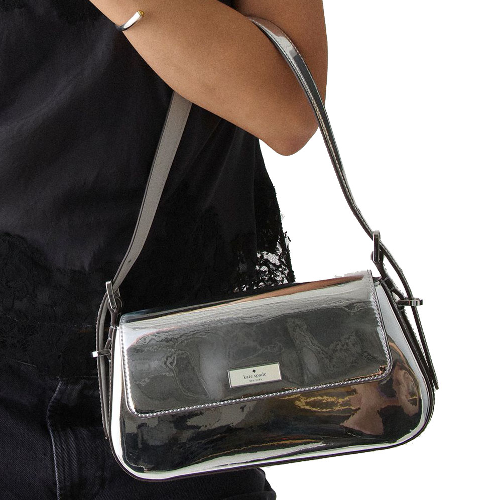 Kate Spade Bridget Mirror Metallic Small Flap Shoulder Silver # KM679