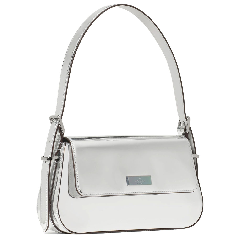 Kate Spade Bridget Mirror Metallic Small Flap Shoulder Silver # KM679