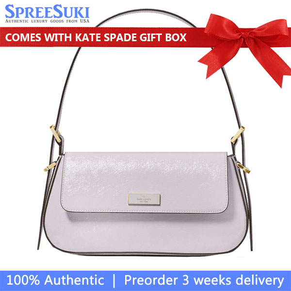 Kate Spade Bridget Crinkle Patent Small Flap Shoulder Lilac Moonlight Light Purple # KM677