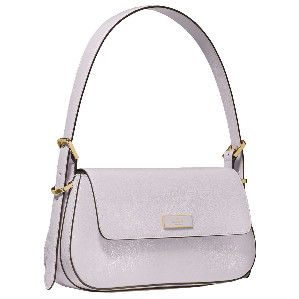 Kate Spade Bridget Crinkle Patent Small Flap Shoulder Lilac Moonlight Light Purple # KM677