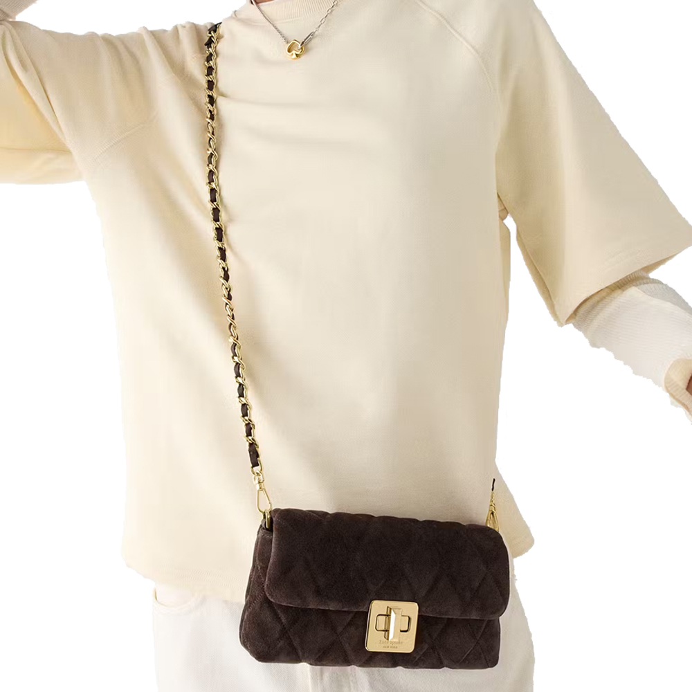 Kate Spade Carey Quilted Suede Mini Crossbody Hot Fudge Chocolate # KM566