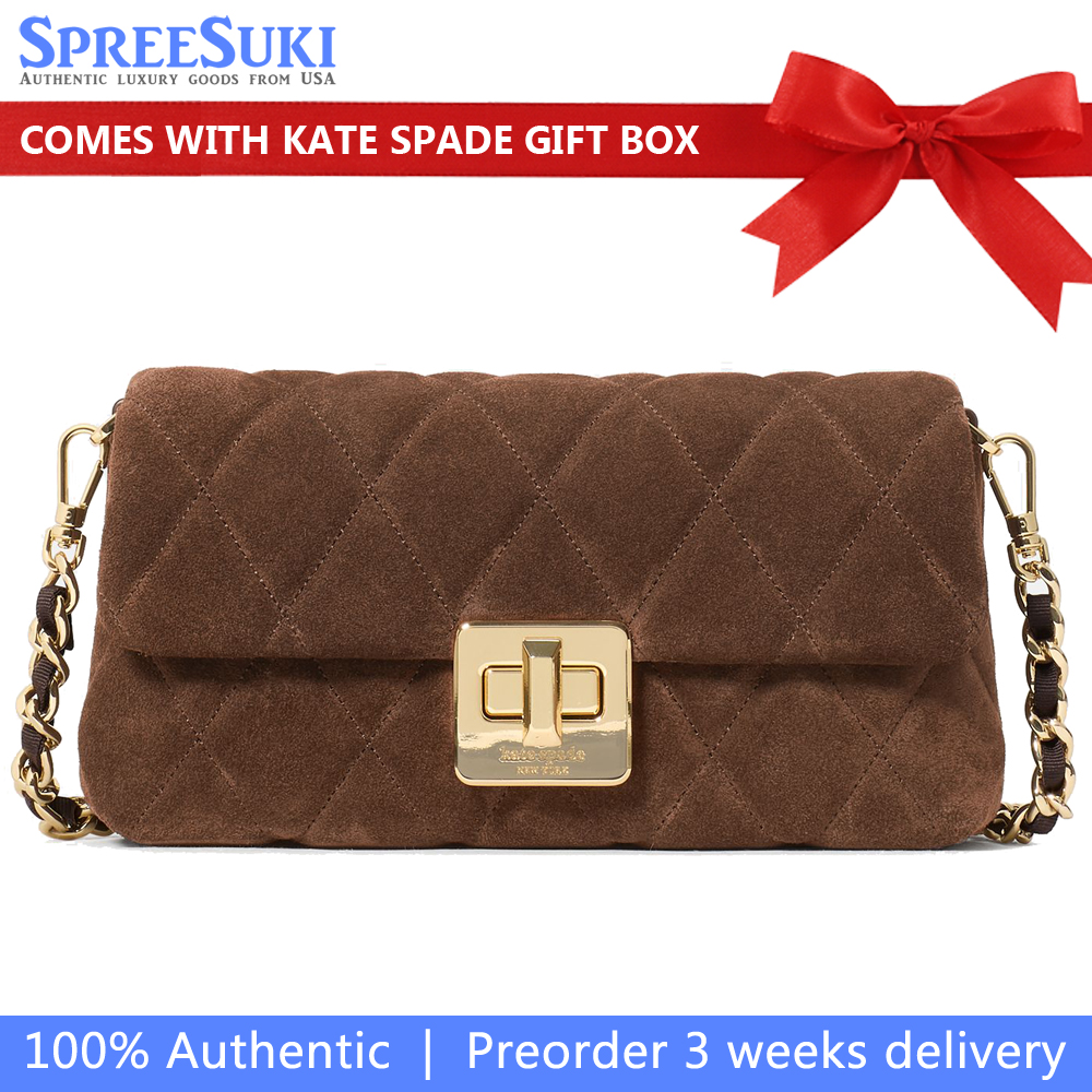 Kate Spade Carey Quilted Suede Mini Crossbody Hot Fudge Chocolate # KM566