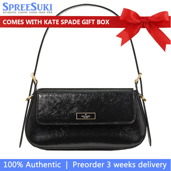 Kate Spade Bridget Crinkle Patent Small Flap Shoulder Black # KM677