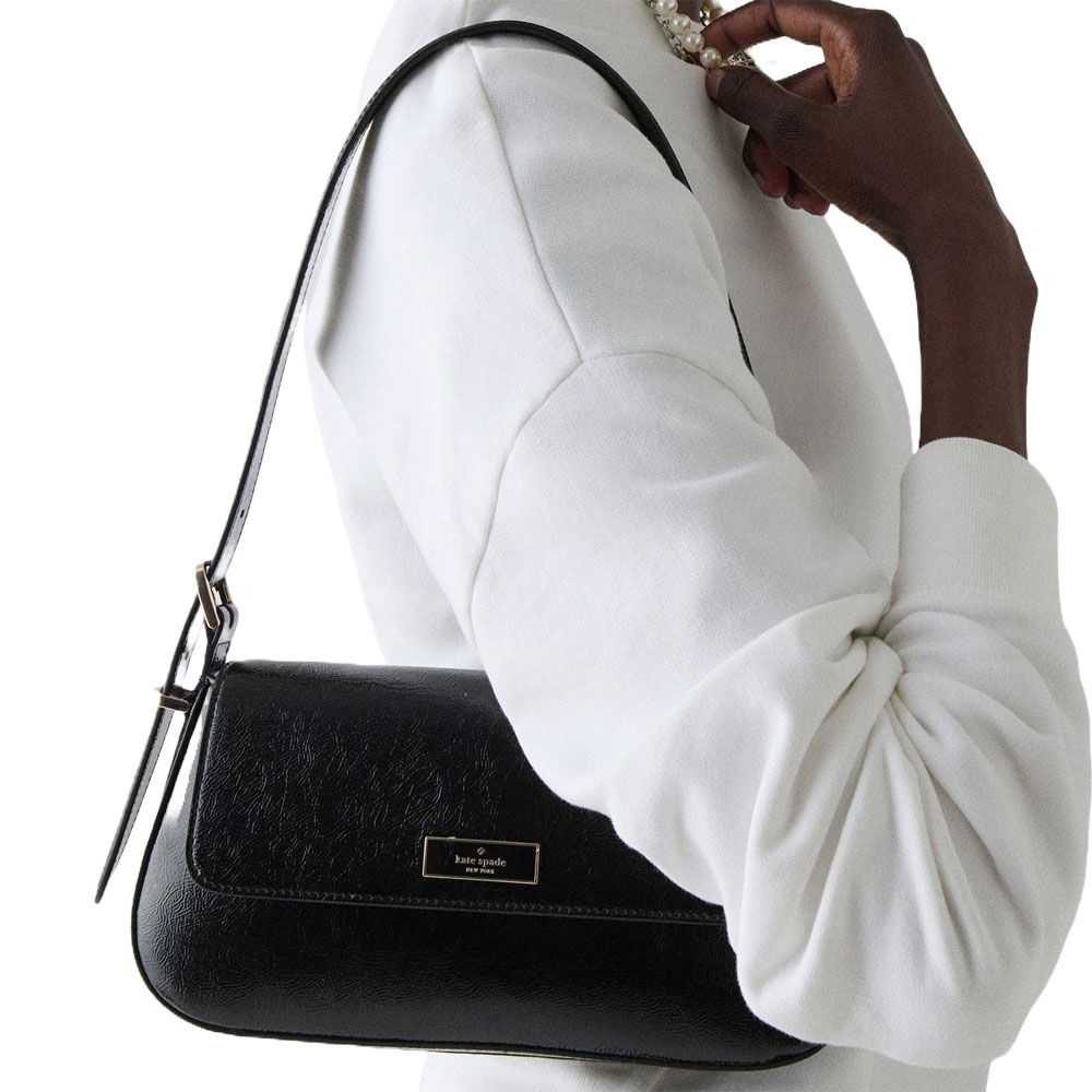 Kate Spade Bridget Crinkle Patent Small Flap Shoulder Black # KM677