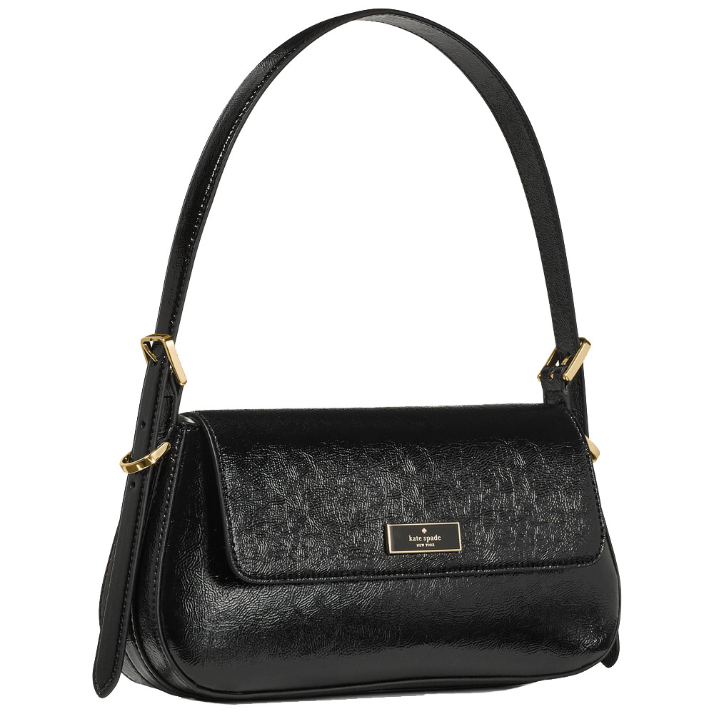 Kate Spade Bridget Crinkle Patent Small Flap Shoulder Black # KM677
