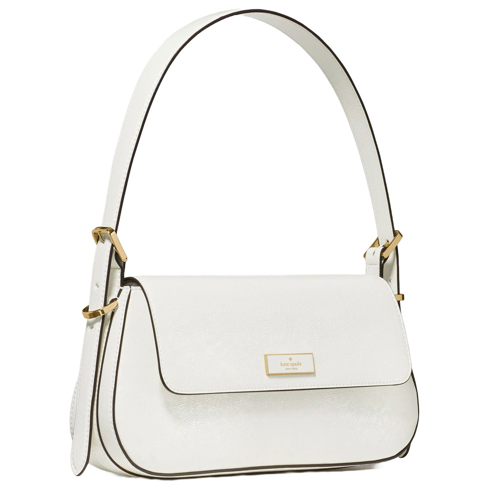 Kate Spade Bridget Crinkle Patent Small Flap Shoulder Meringue White # KM677
