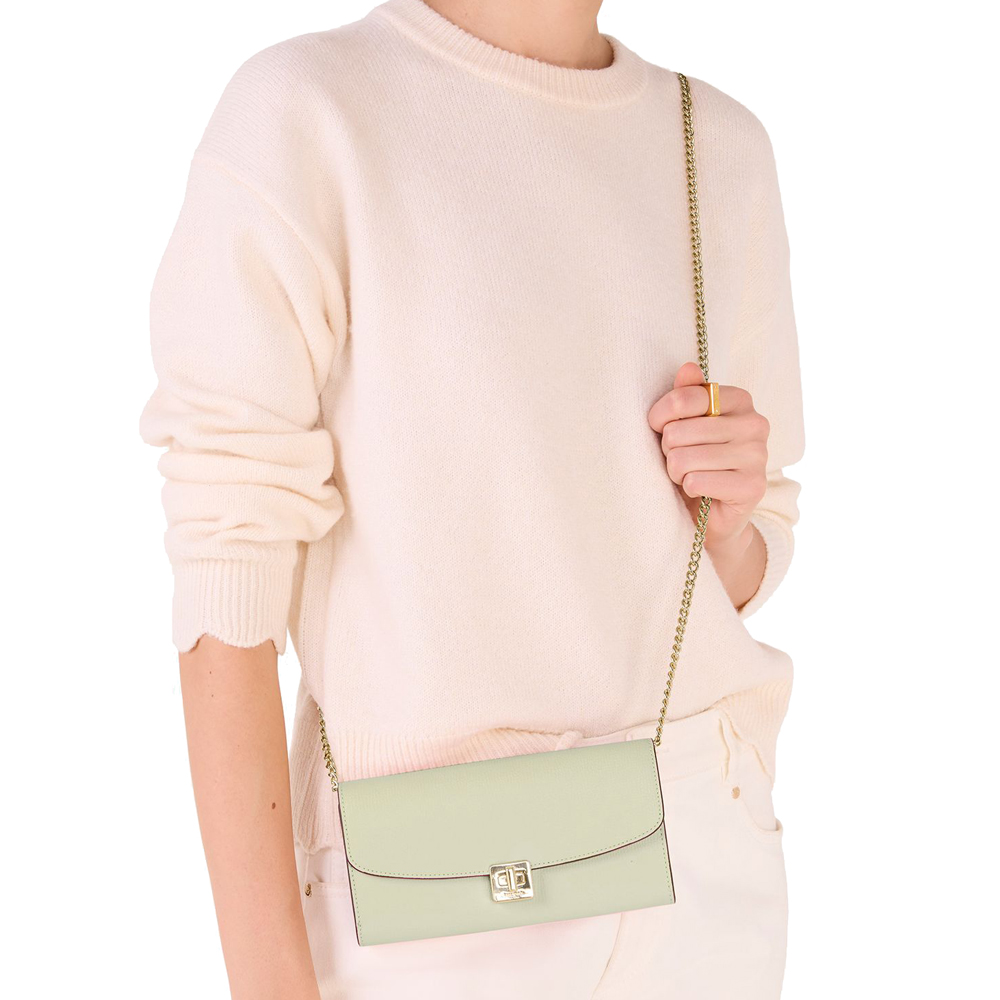 Kate Spade Phoebe Turnlock Wallet-On-Chain Sage Bundle Light green # KK248