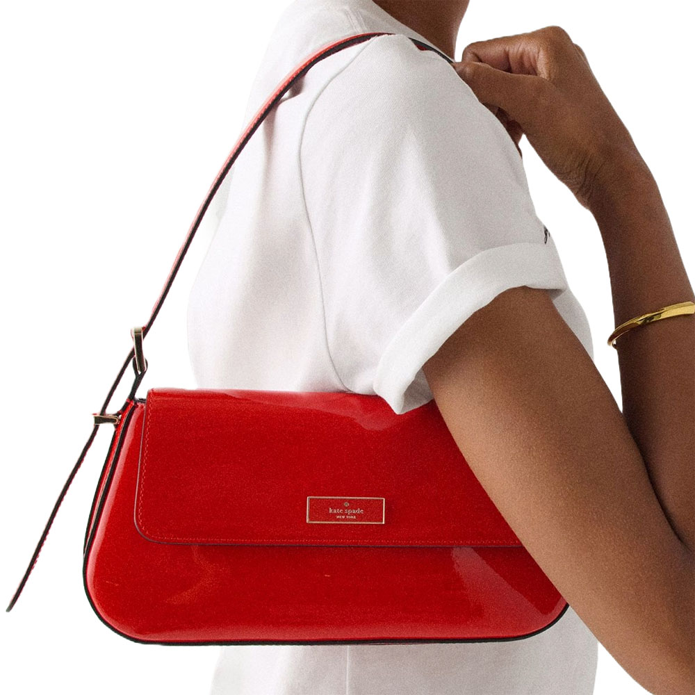 Kate Spade Bridget Patent Fabric Small Flap Shoulder Ks Bright Red # KN198