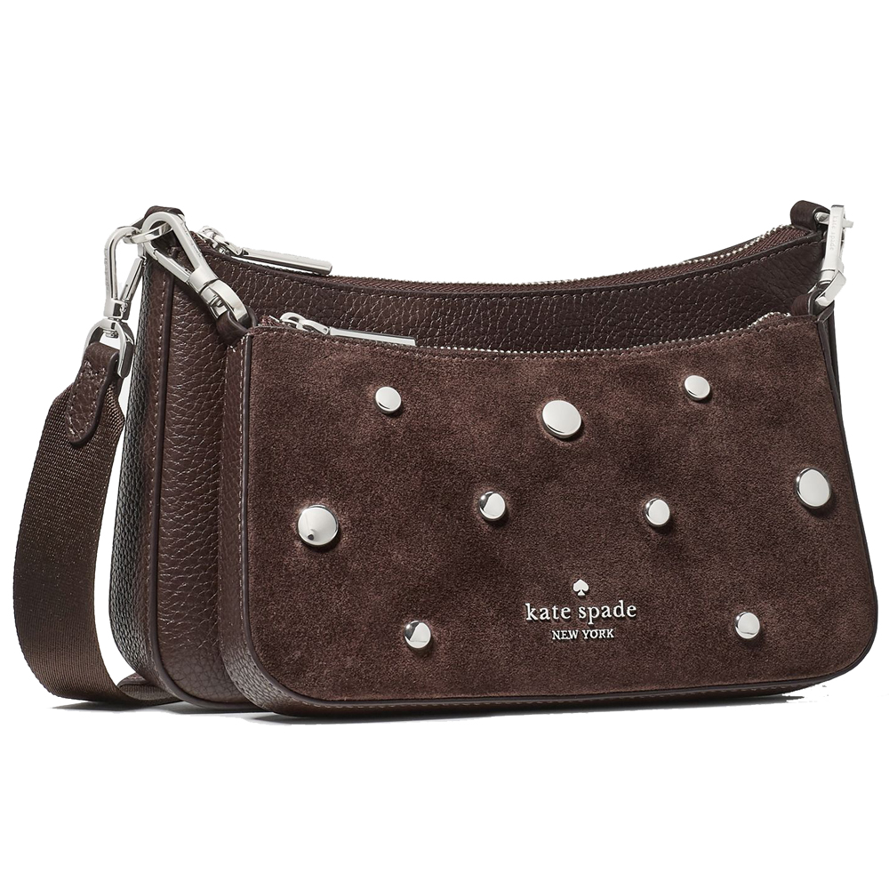 Kate Spade Duet Suede Studs Small Crossbody Hot Fudge Chocolate # KM541