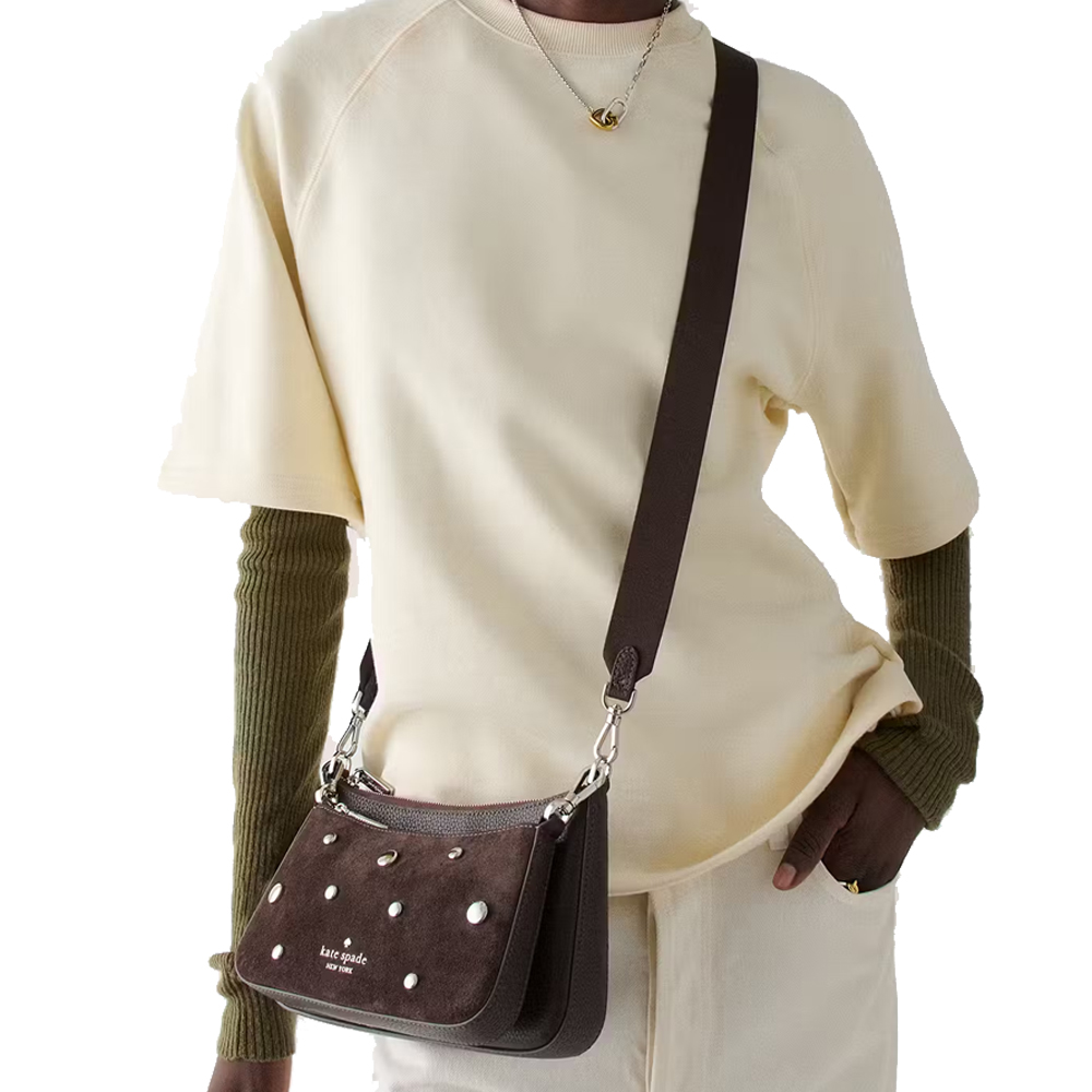 Kate Spade Duet Suede Studs Small Crossbody Hot Fudge Chocolate # KM541