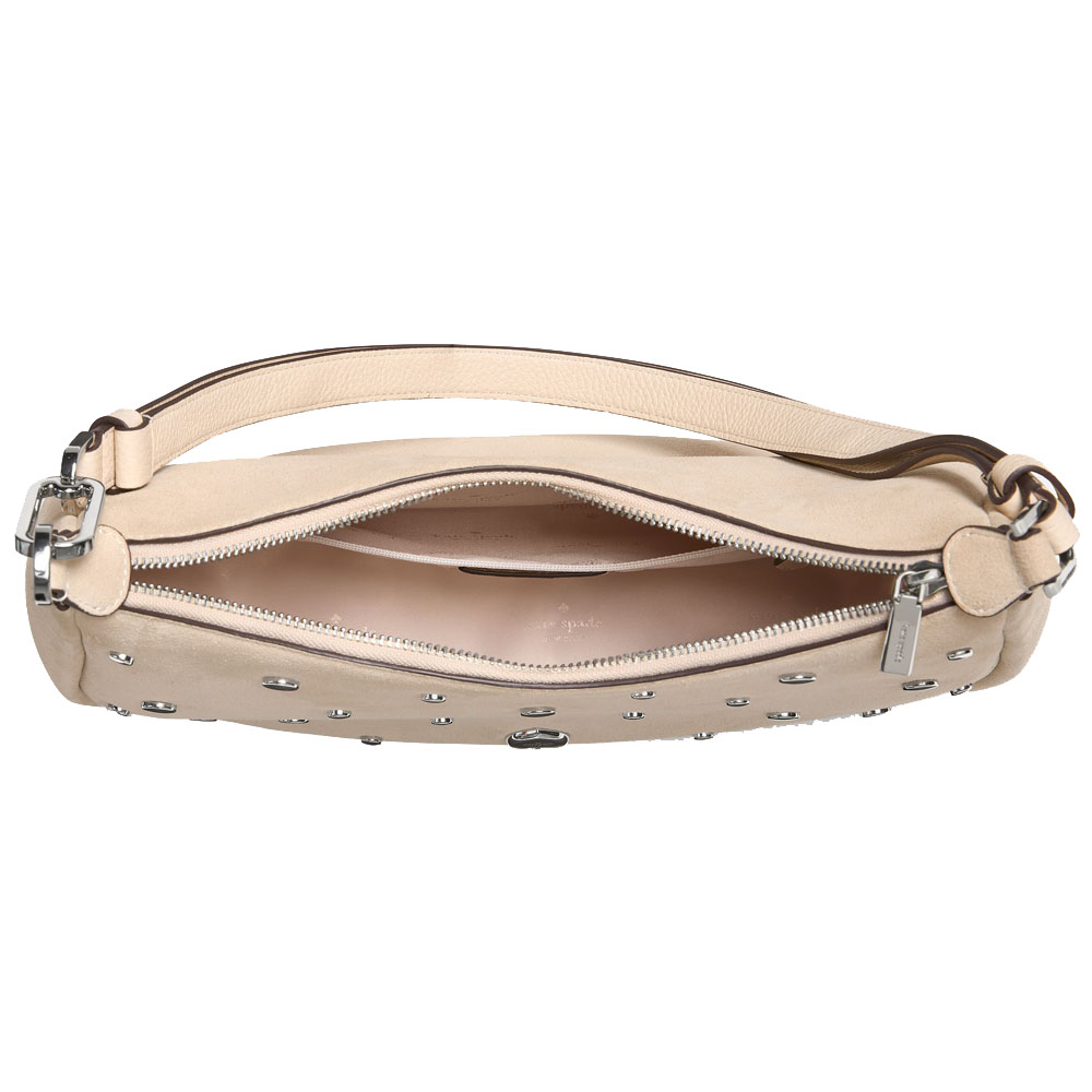 Kate Spade Kayla Suede Studs Large Shoulder Bag Milk Glass Beige # KM671