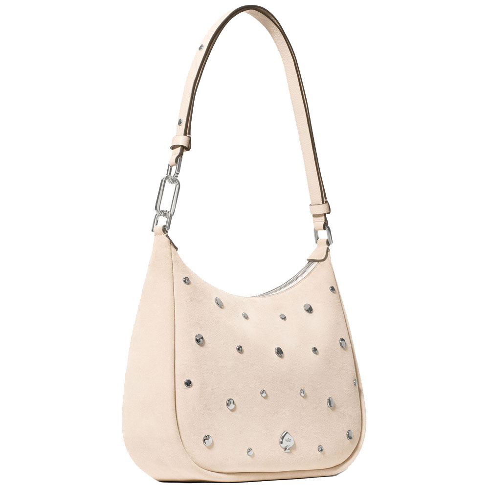 Kate Spade Kayla Suede Studs Large Shoulder Bag Milk Glass Beige # KM671