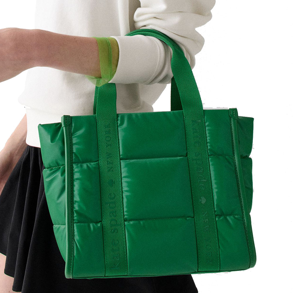 Kate Spade Kip Puffy Small Tote Green Bean Dark Green # KM669