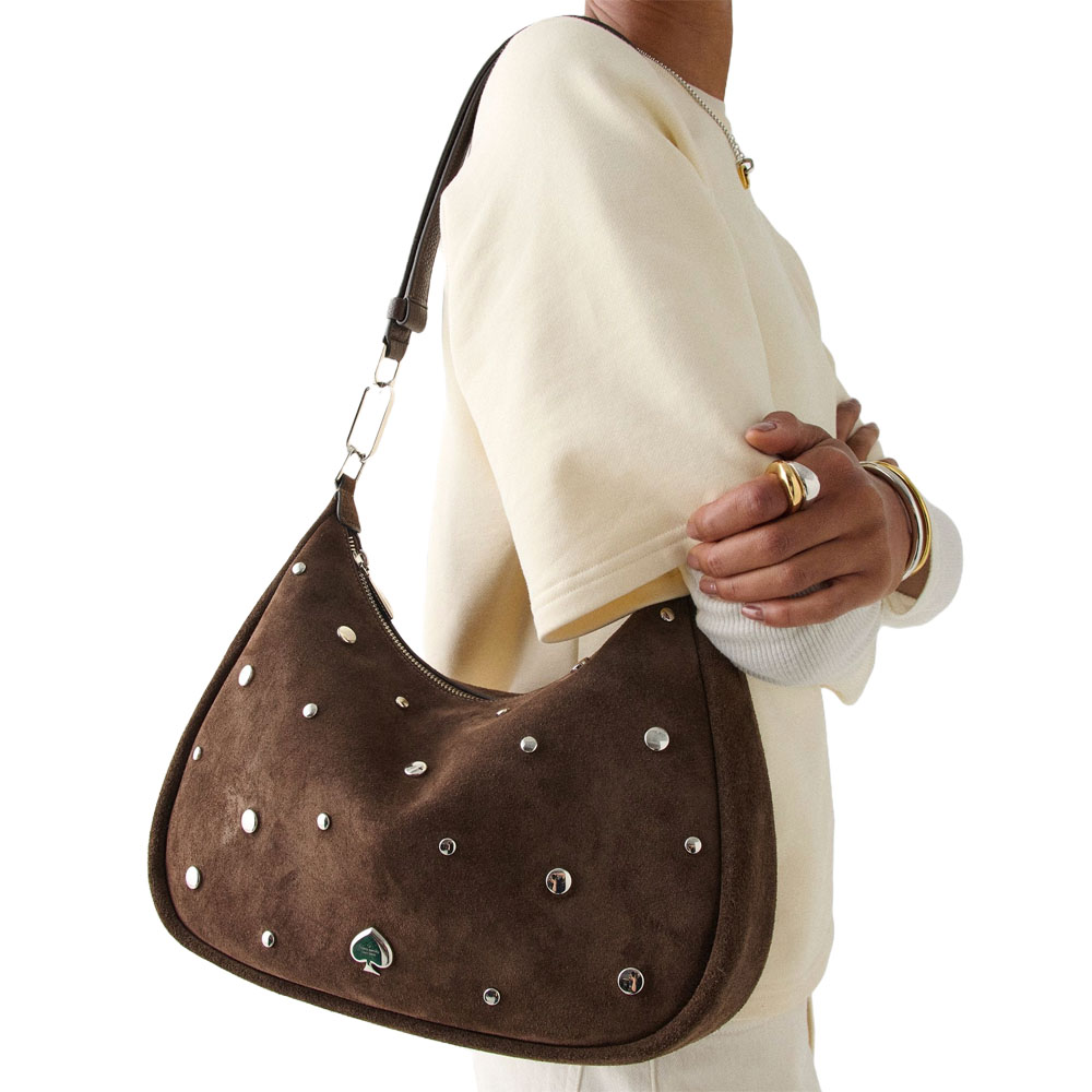 Kate Spade Kayla Suede Studs Large Shoulder Bag Hot Fudge Chocolate # KM671