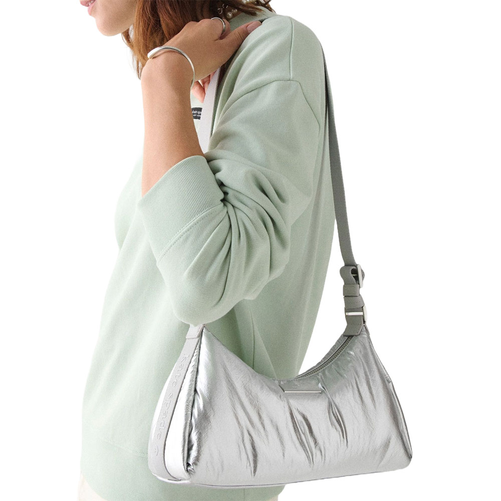 Kate Spade Carter Metallic Fabric Small Shoulder Bag Silver # KM706
