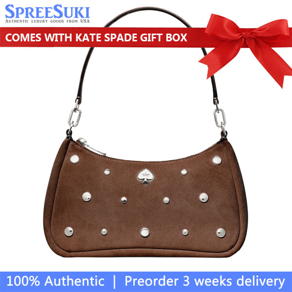 Kate Spade Kayla Suede Studs Small Convertible Shoulder Bag Hot Fudge Chocolate # KM670