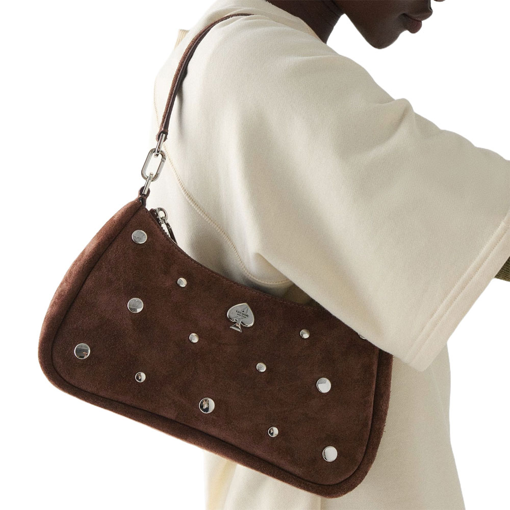 Kate Spade Kayla Suede Studs Small Convertible Shoulder Bag Hot Fudge Chocolate # KM670