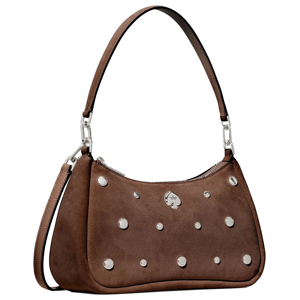 Kate Spade Kayla Suede Studs Small Convertible Shoulder Bag Hot Fudge Chocolate # KM670