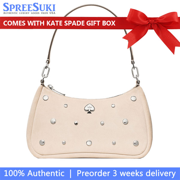 Kate Spade Kayla Suede Studs Small Convertible Shoulder Bag Milk Glass Beige # KM670