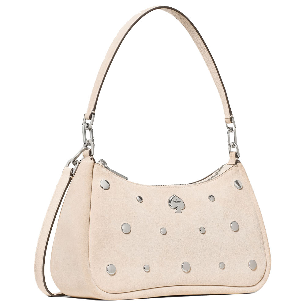 Kate Spade Kayla Suede Studs Small Convertible Shoulder Bag Milk Glass Beige # KM670