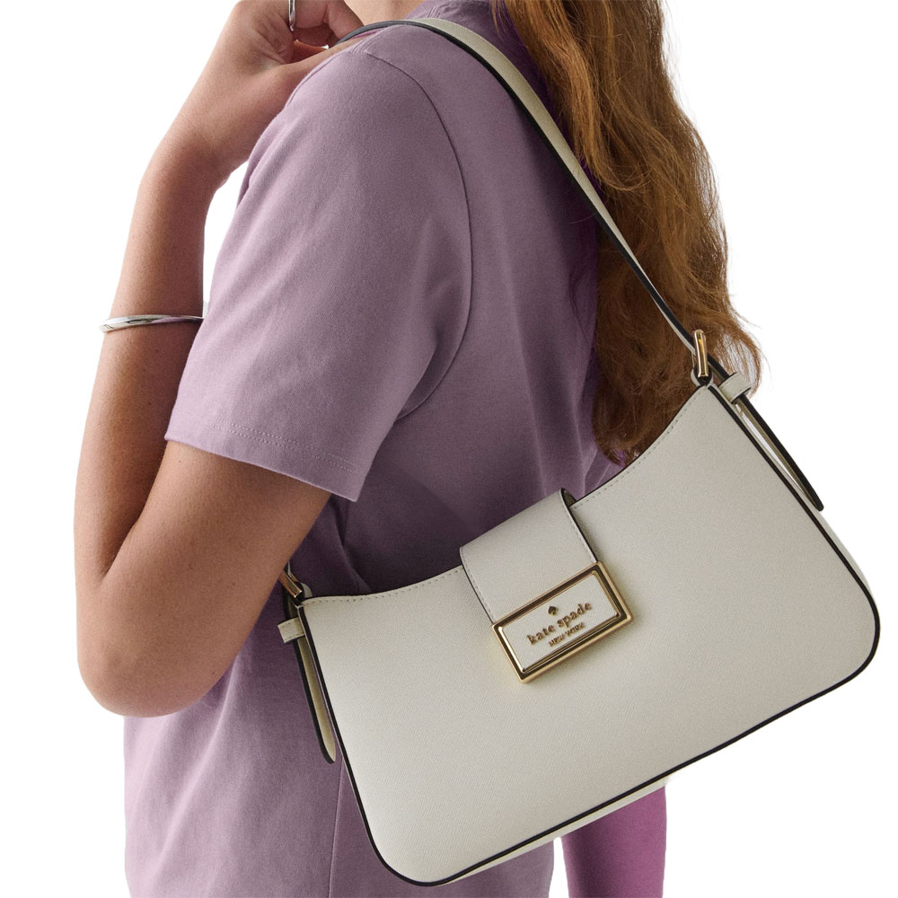 Kate Spade Reegan Saffiano Pvc Small Shoulder Bag Meringue White # KM642