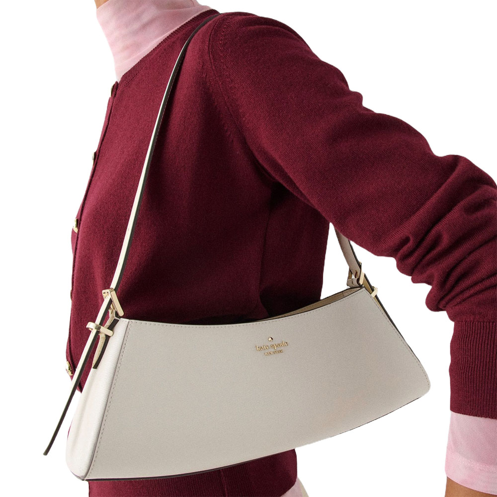 Kate Spade Frankie Textured Patent Leather Small East West Shoulder Meringue White # KM681