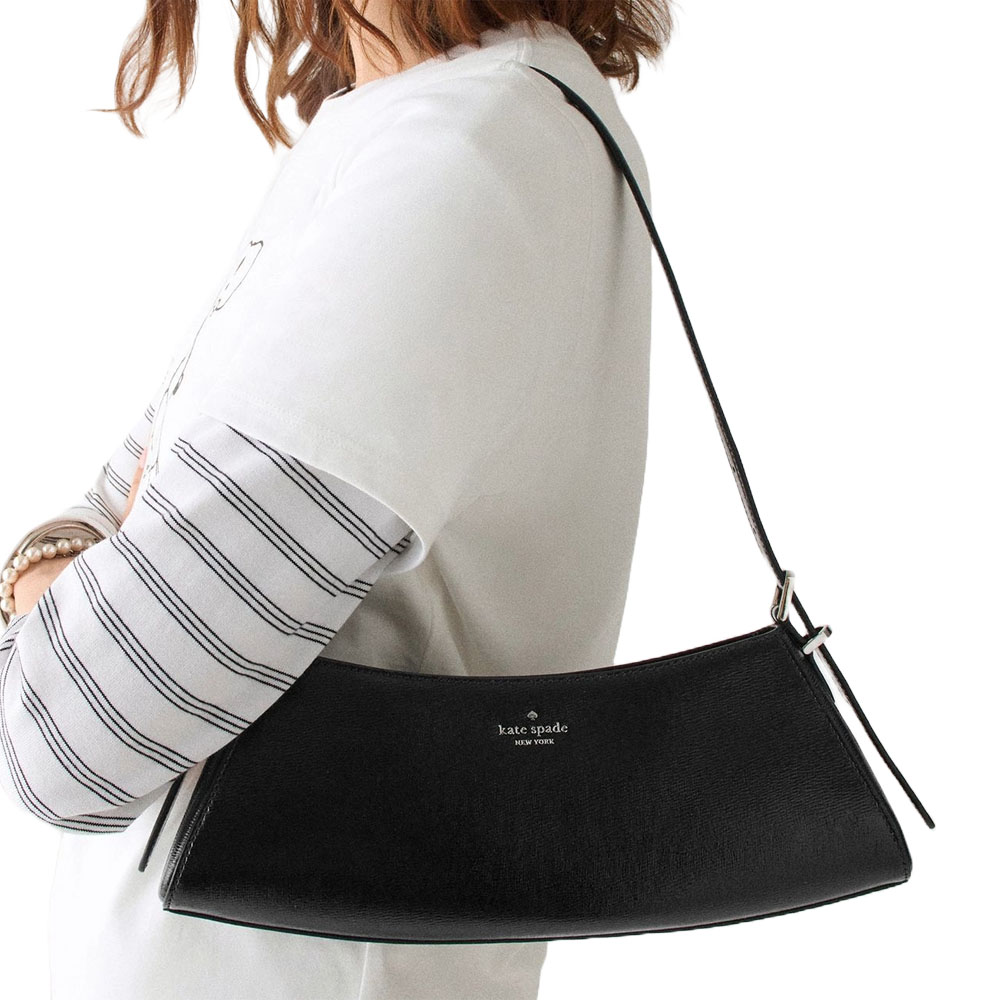 Kate Spade Frankie Textured Patent Leather Small East West Shoulder Black # KM681