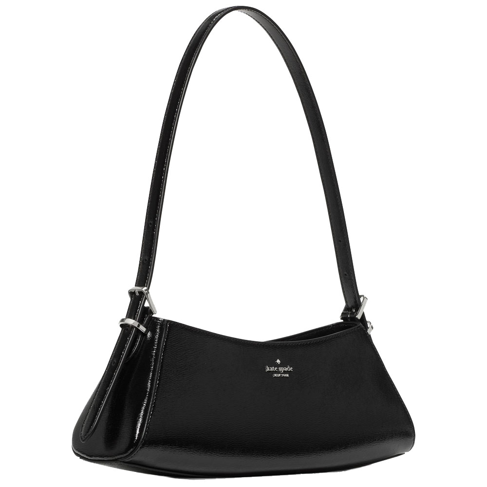 Kate Spade Frankie Textured Patent Leather Small East West Shoulder Black # KM681