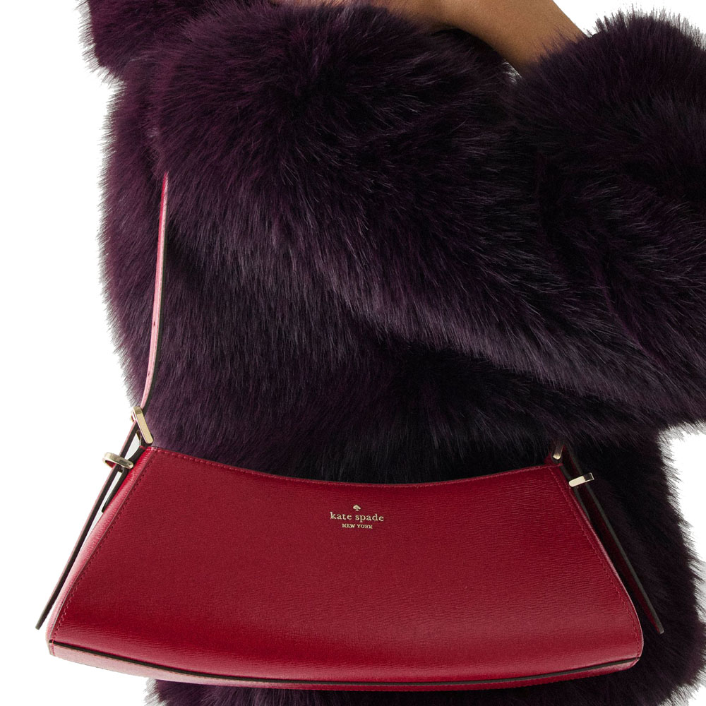 Kate Spade Frankie Textured Patent Leather Small East West Shoulder Red Jam # KM681