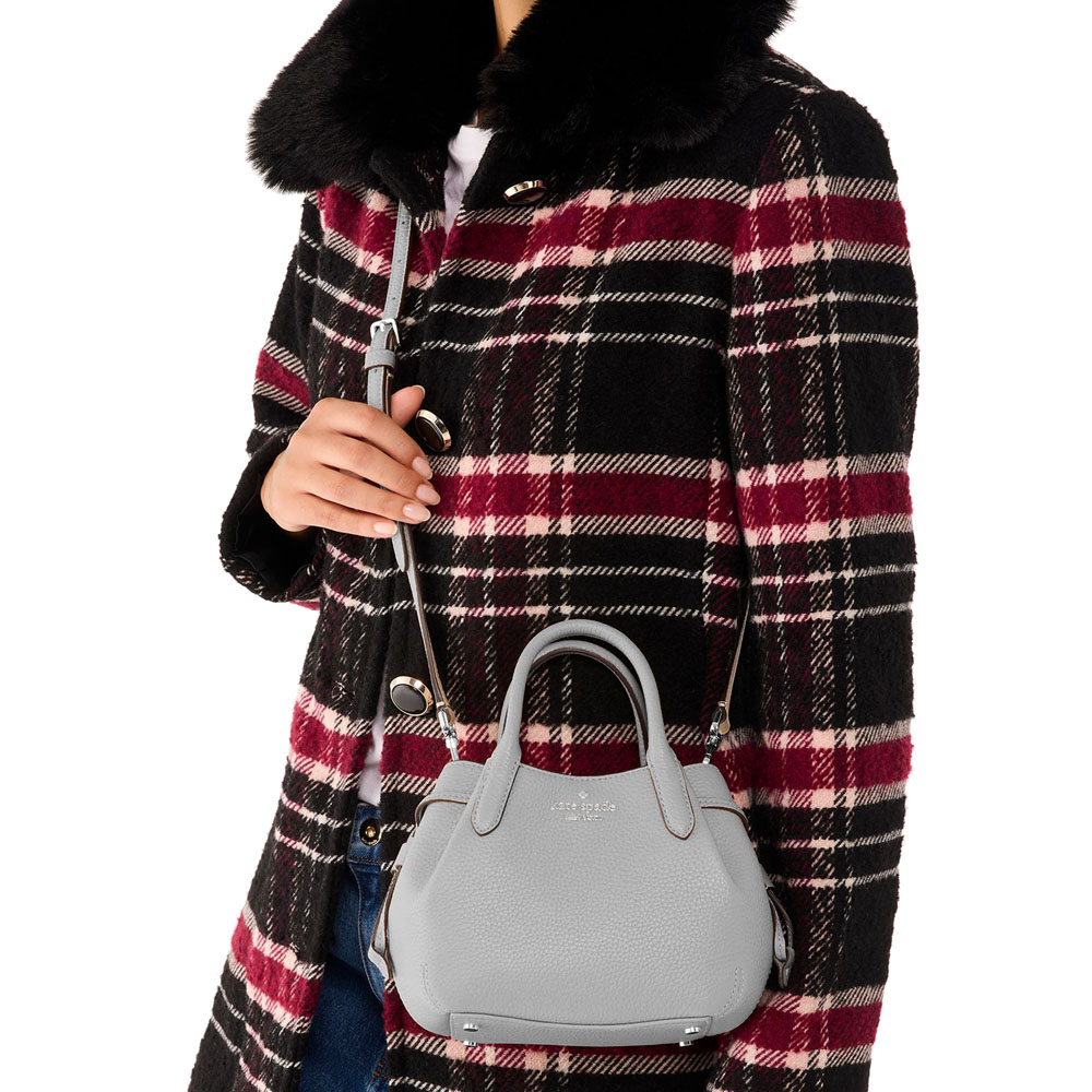 Kate Spade Crossbody Bag Sling Dumpling Pebbled Leather Mini Satchel Mountain Grey Light Grey # KI859