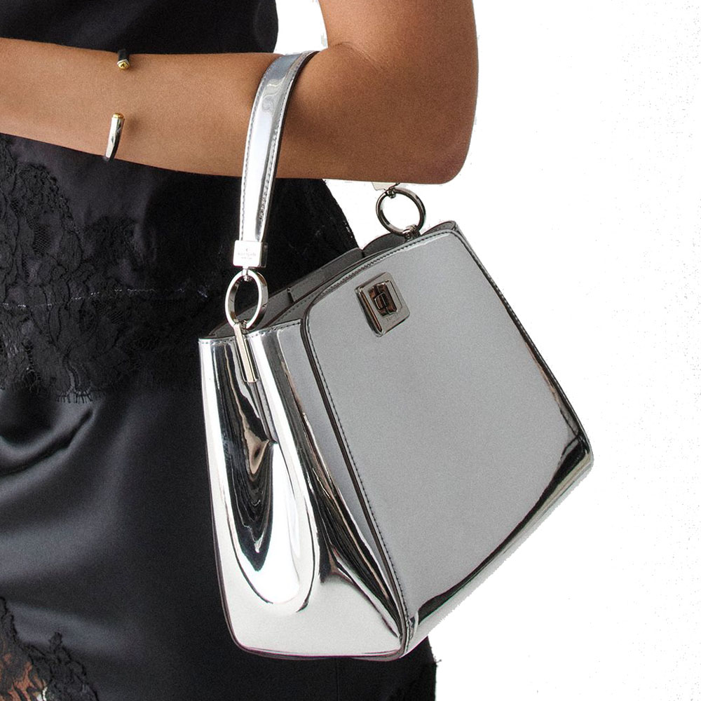 Kate Spade Phoebe Mirror Metallic Small Top Handle Bag Silver # KN243
