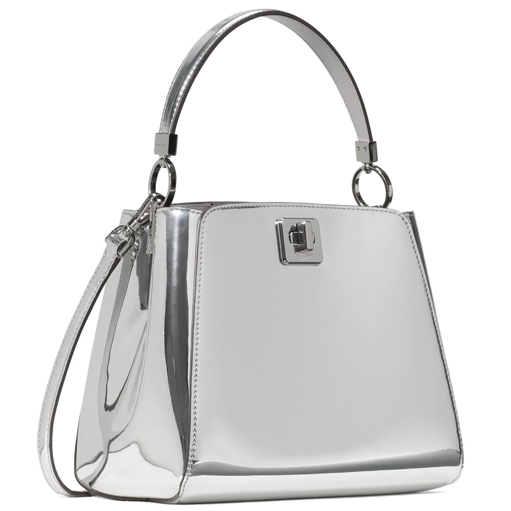 Kate Spade Phoebe Mirror Metallic Small Top Handle Bag Silver # KN243