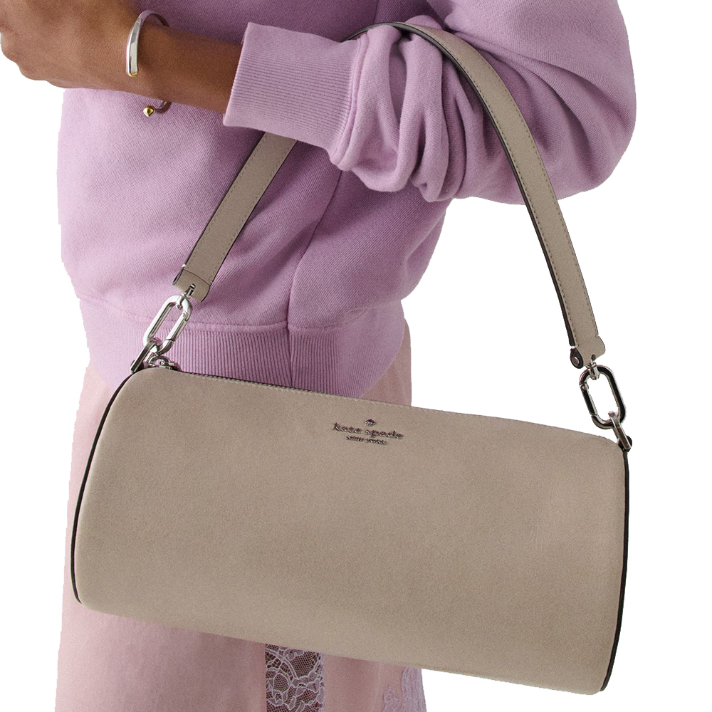 Kate Spade Roulette Glazed Leather Medium Shoulder Bag Quartz Pebble Grey # KN202