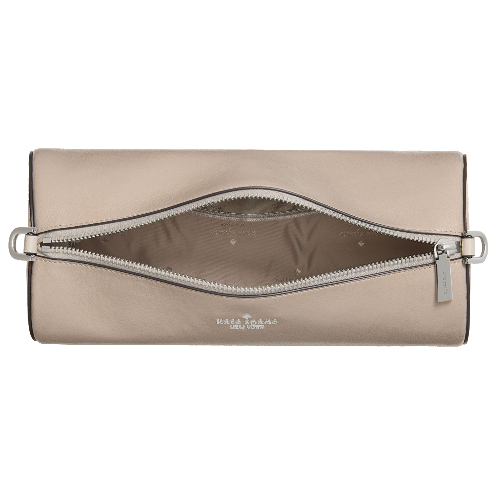 Kate Spade Roulette Glazed Leather Medium Shoulder Bag Quartz Pebble Grey # KN202