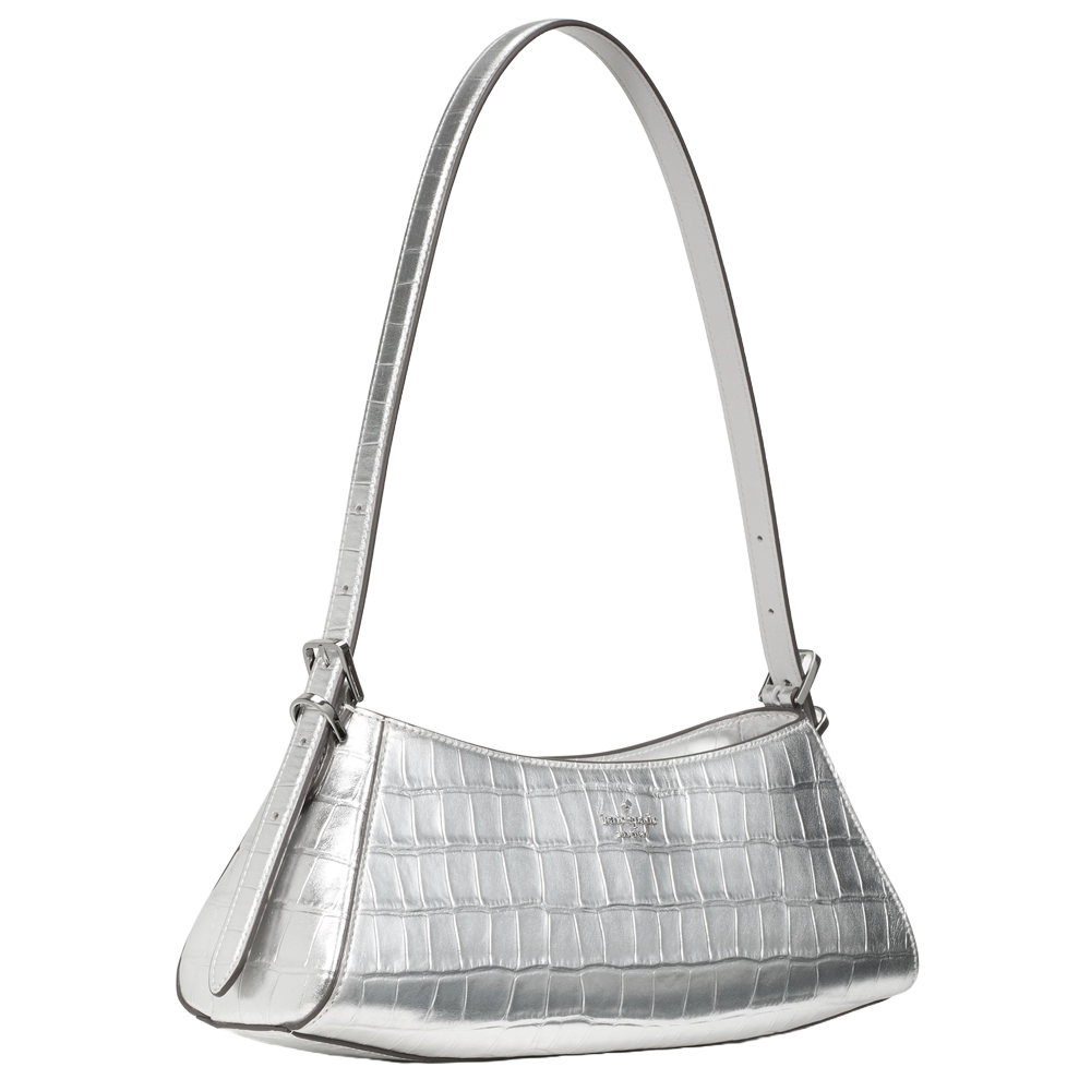 Kate Spade Frankie Metallic Croc Embossed Small East West Shoulder Silver # KM680
