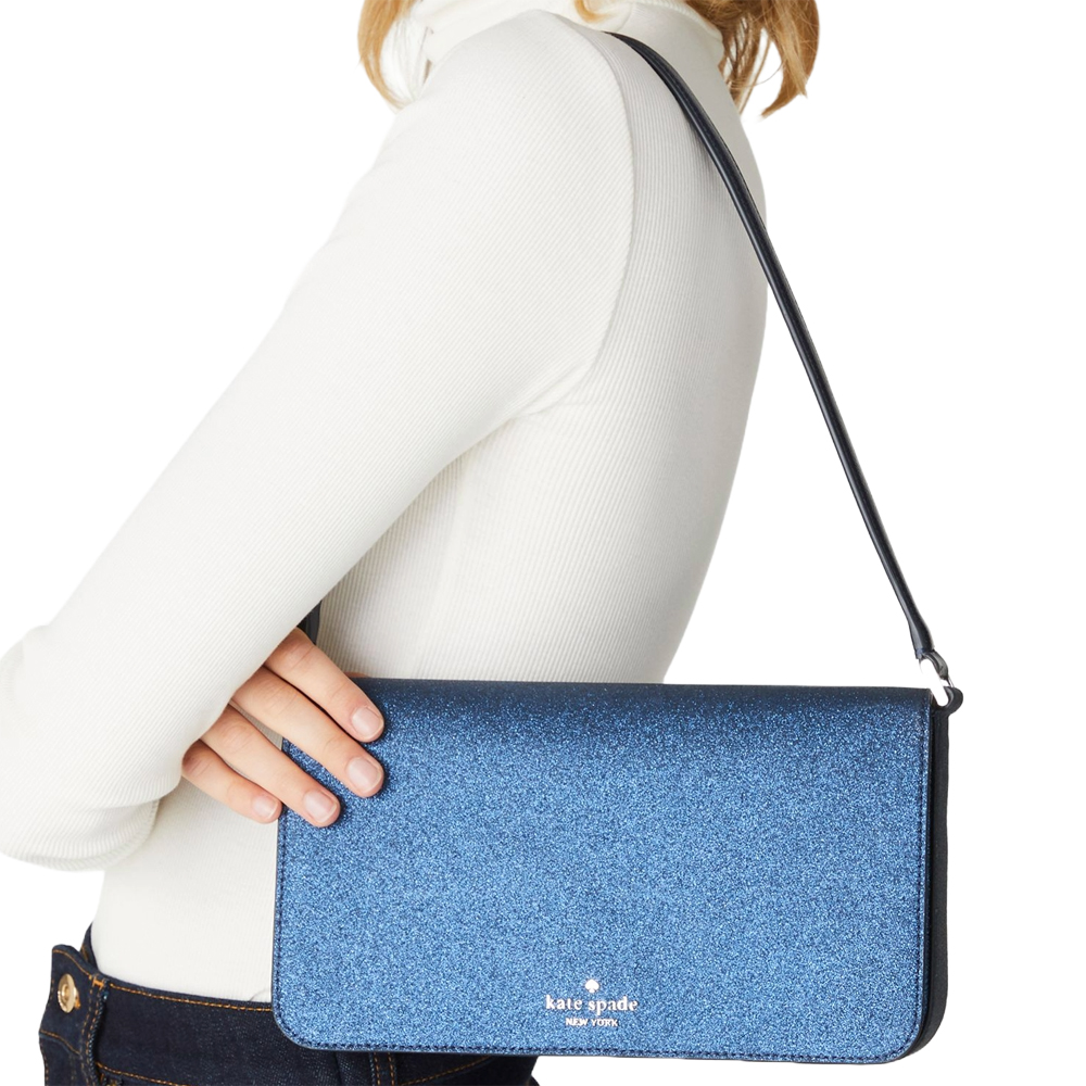 Kate Spade Glitter Tinsel Flap Shoulder Bag Parisian Navy Navy Blue # KE595