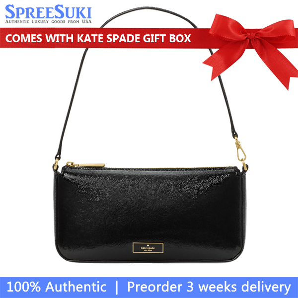 Kate Spade Bridget Crinkle Patent Convertible Wristlet Black # KM554