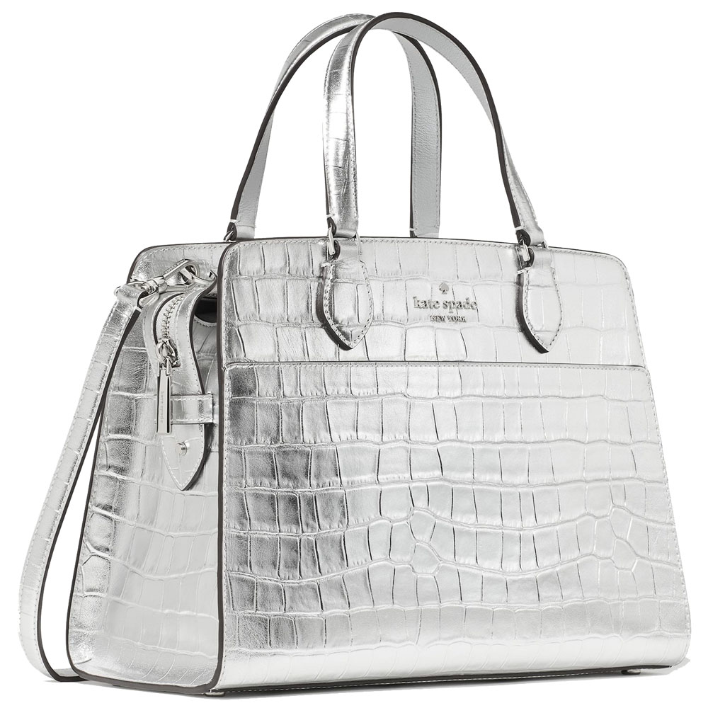 Kate Spade Madison Metallic Croc Embossed Medium Satchel Silver # KN237