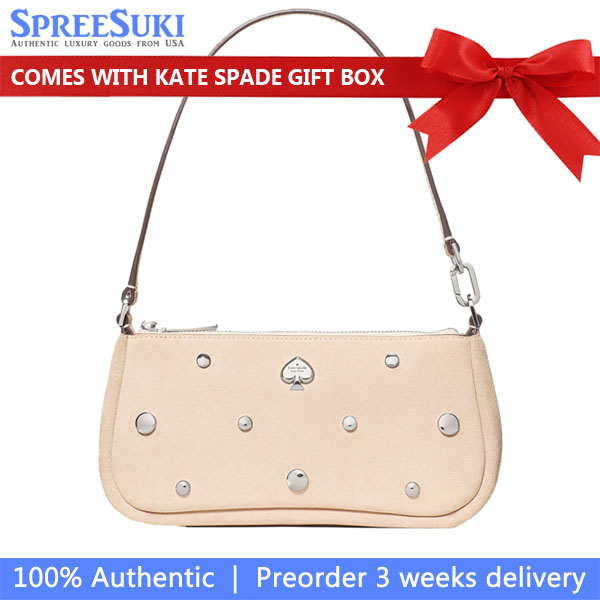 Kate Spade Kayla Suede Studs Convertible Wristlet Milk Glass Beige # KM595