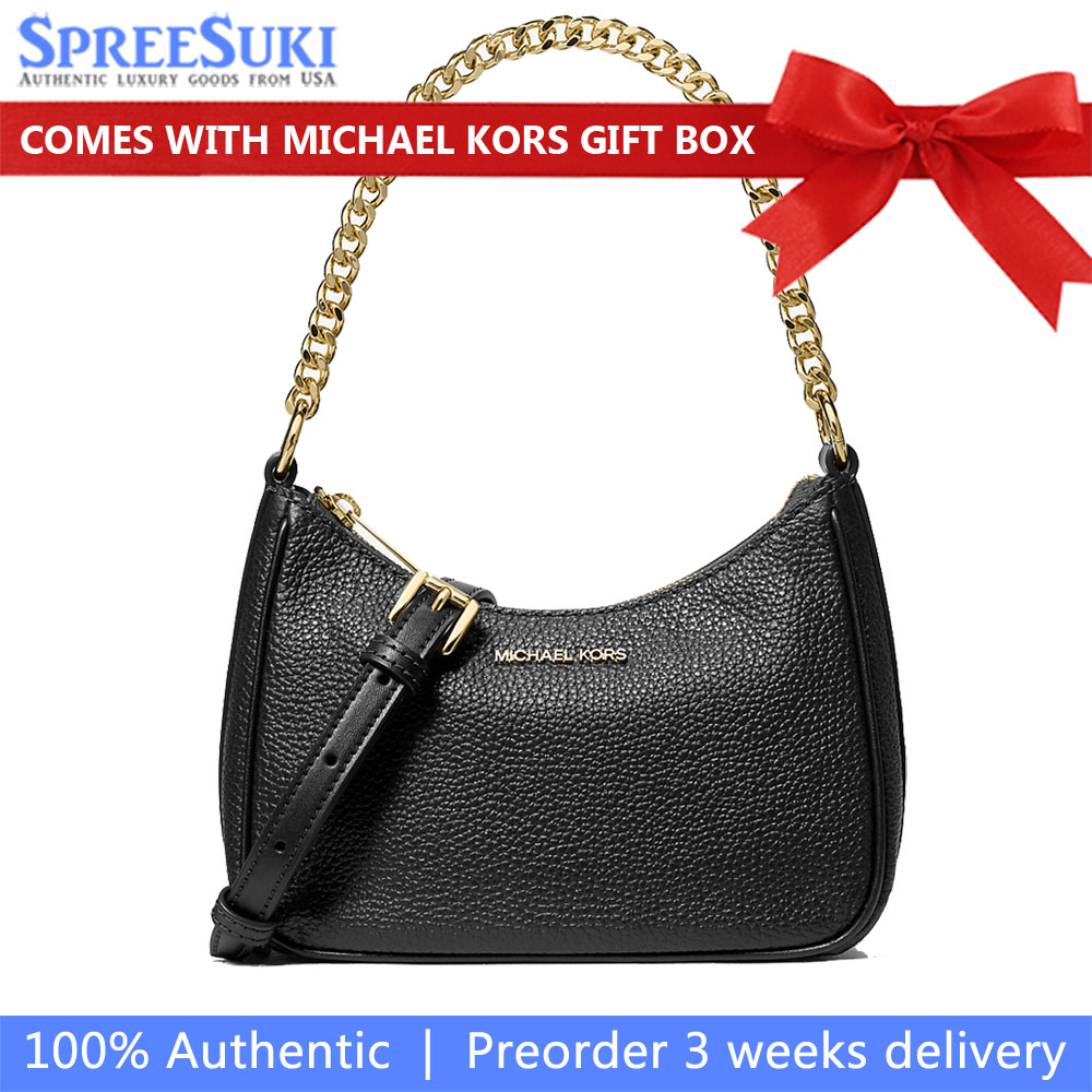 Michael Kors Jet Set Travenuel Pebbled Leather Convertible Crossbody Bag Black # 35F5GTVC5L