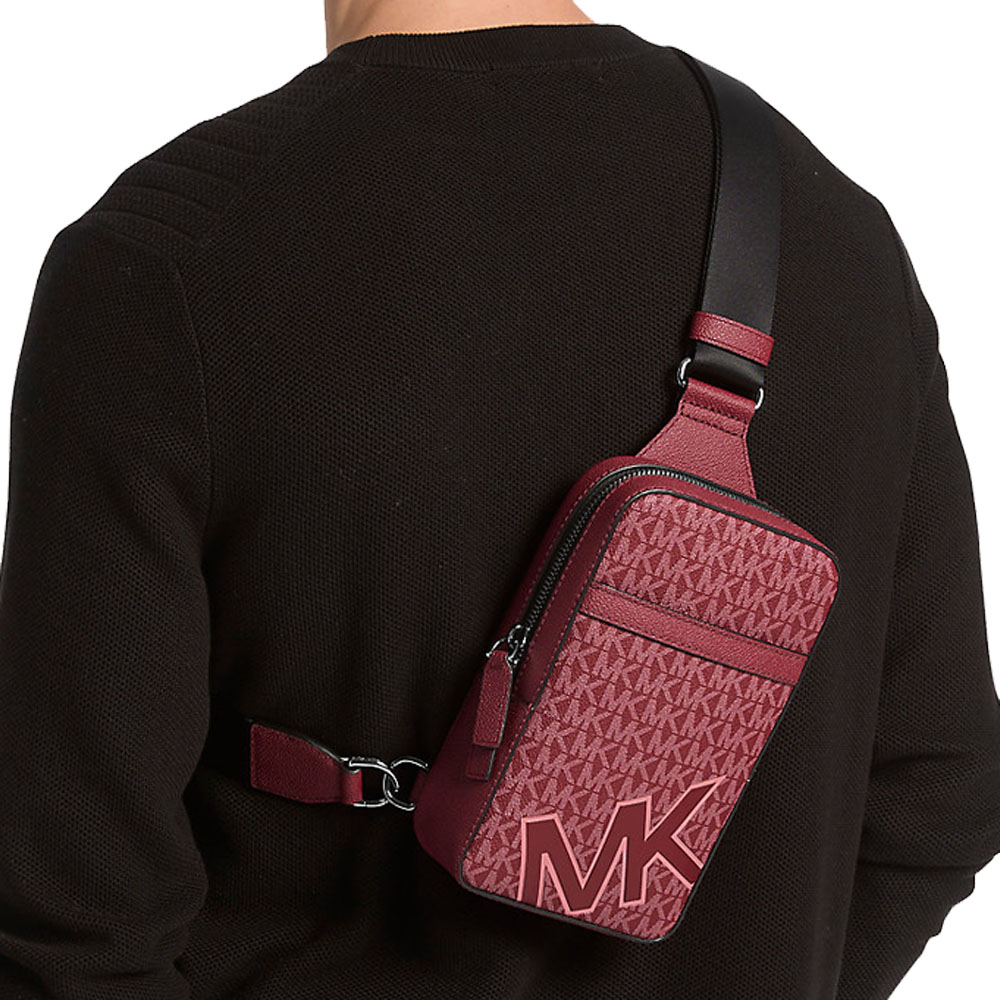 Michael Kors Cooper Medium Signature Logo Sling Pack Cherry Red # 37F5LCOC2O