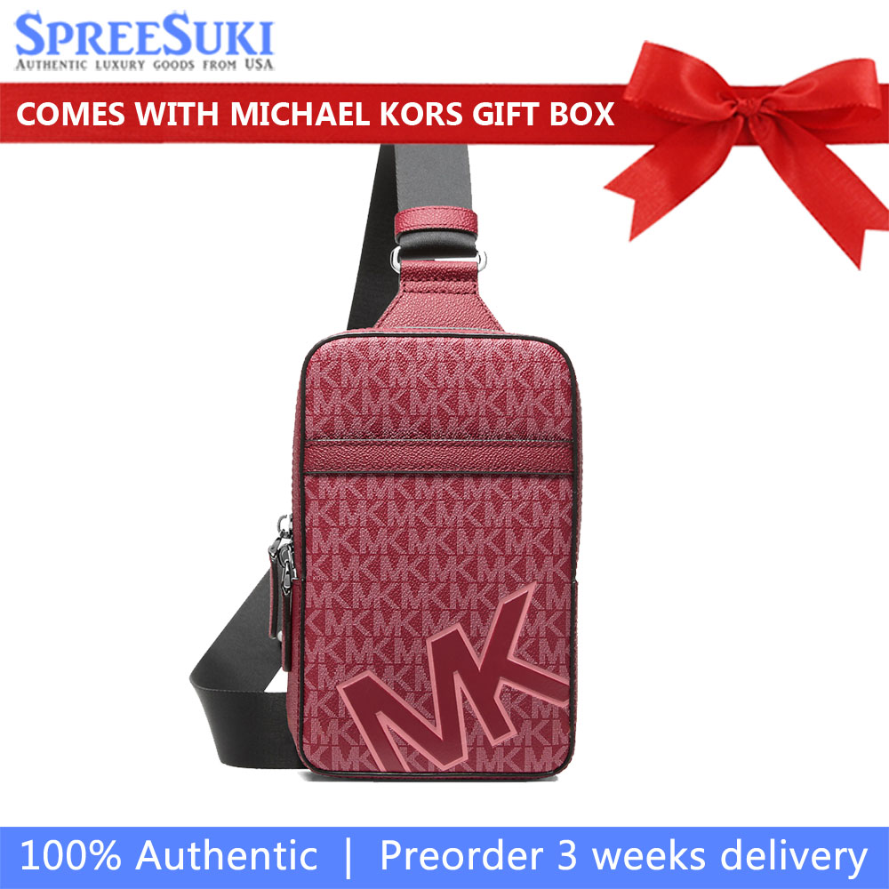 Michael Kors Cooper Medium Signature Logo Sling Pack Cherry Red # 37F5LCOC2O