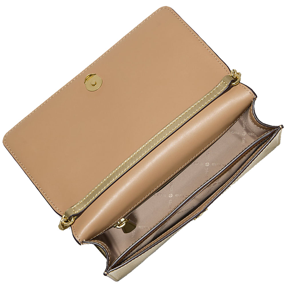 Michael Kors Jet Set Travenuel Medium Metallic Crossbody Bag Pale Gold # 35F5GTVC8M