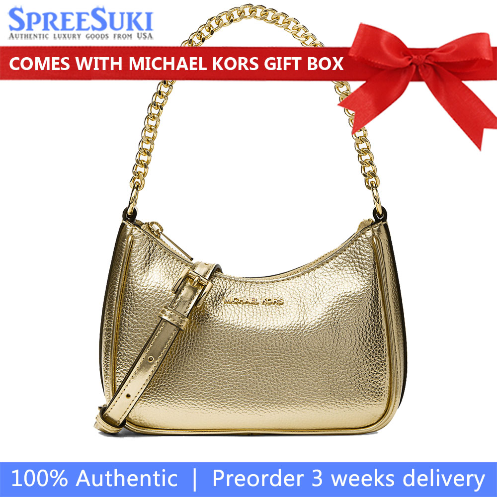 Michael Kors Jet Set Travenuel Extra-Small Metallic Convertible Crossbody Bag Pale Gold # 35F5GTVC9M