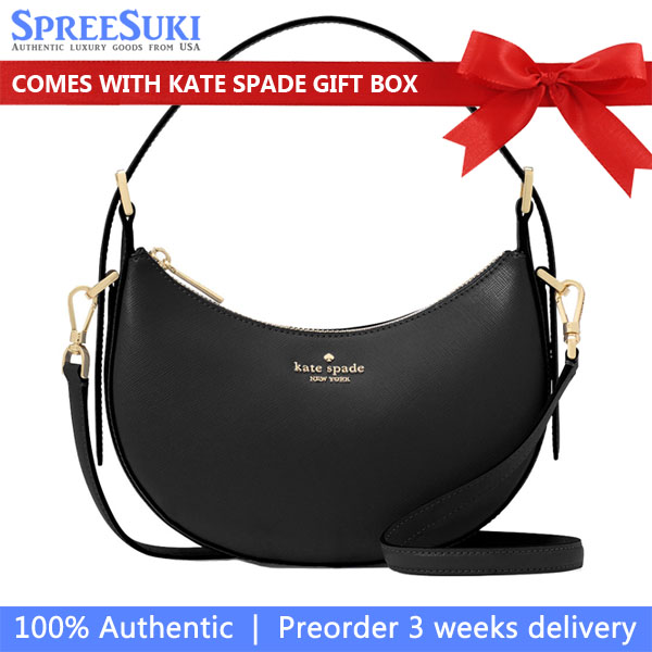 Kate Spade Madison Saffiano Leather Crescent Shoulder Bag Black # KK949