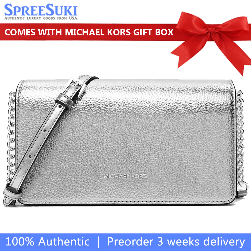 Michael Kors Jet Set Medium Metallic Crossbody Bag Silver # 35F5STVC8M