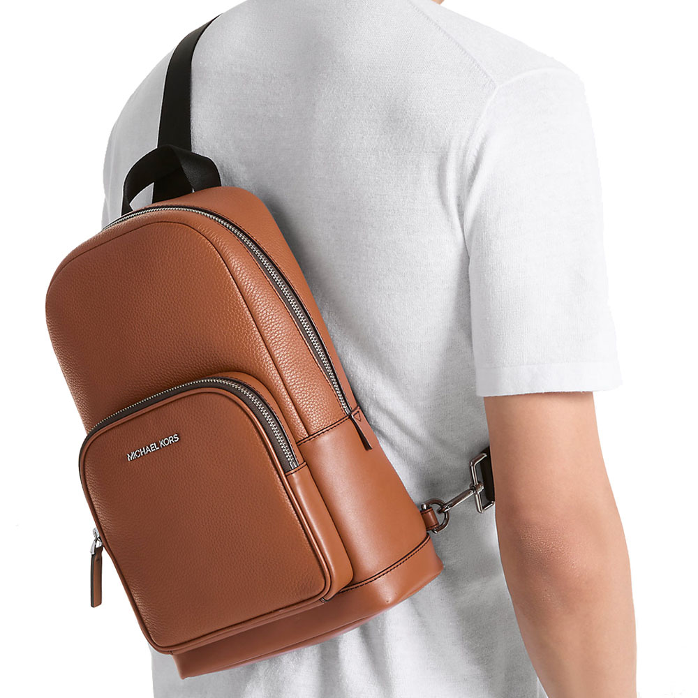 Michael Kors Cooper Pebbled Leather Sling Pack Luggage Brown # 37S4LCOY1L